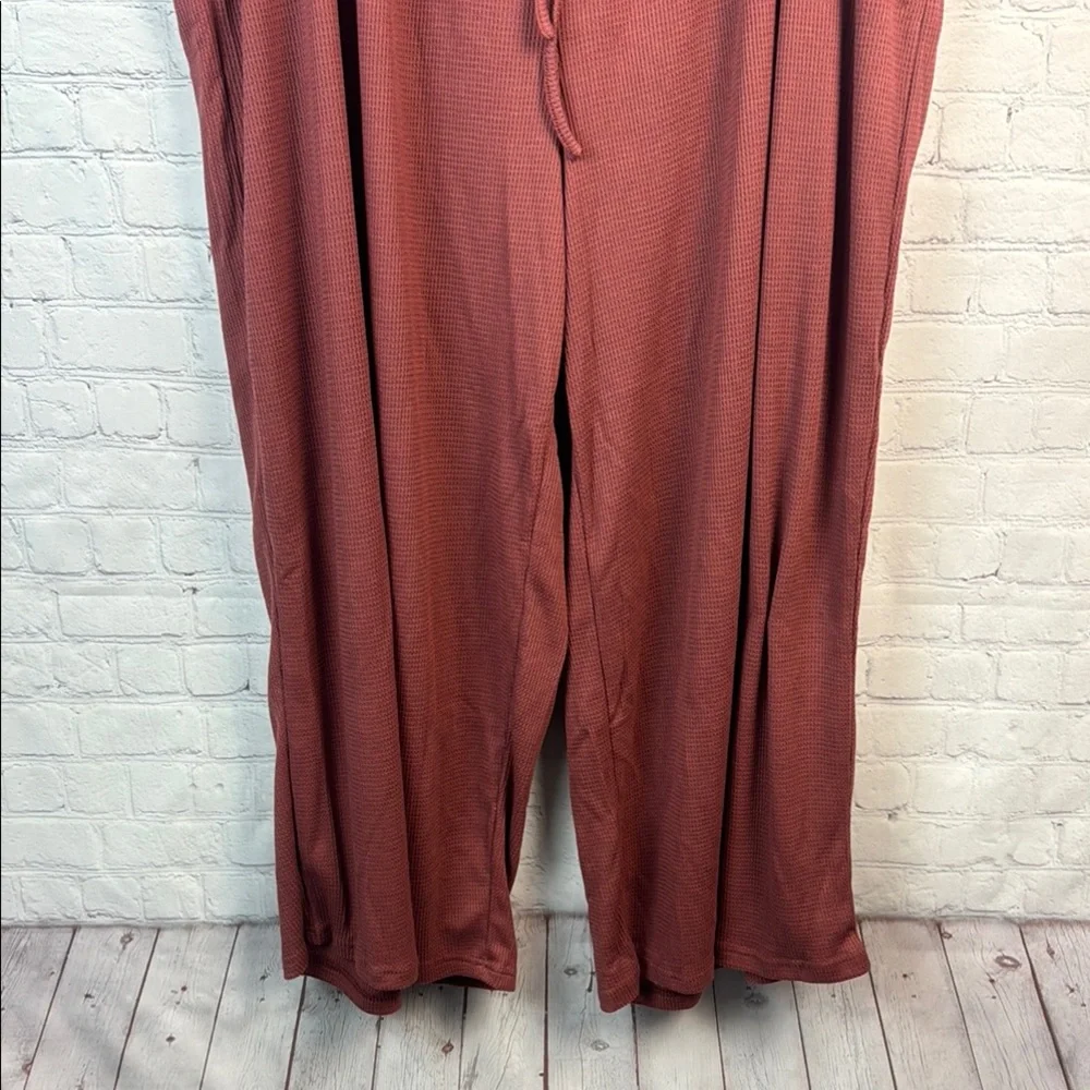 BloomChic Dusty Pink Wide Leg Waffle Knit Relaxed Pants - Picture 5 of 6